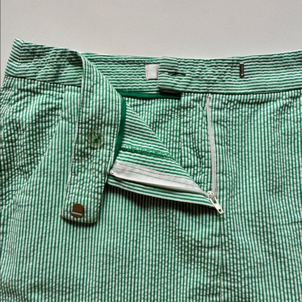 Kenar Striped Seersucker Zip Front Mini Skirt in Green & White - Picture 4 of 7